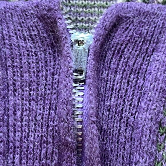 Jane Colby Women's Vintage Purple And Green Zip Front Cardigan Size M - Picture 6 of 7